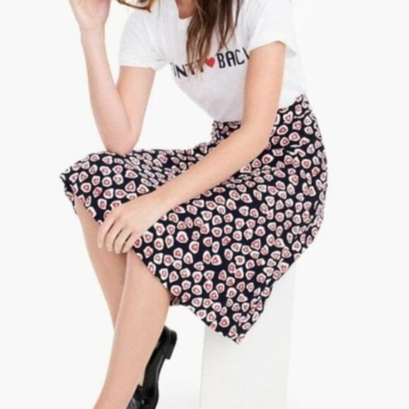 New J. Crew Pleated Navy Hearts High Waist Midi Full Skirt 2 - Picture 1 of 7
